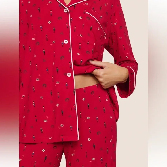 NWT Eberjey Gisele Printed Long Pajama Set Nutcracker Holly Red & Ivory Size XL - Picture 5 of 14